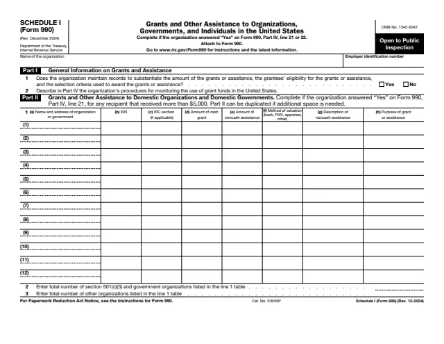 Page 1 of form 990 Sch. I