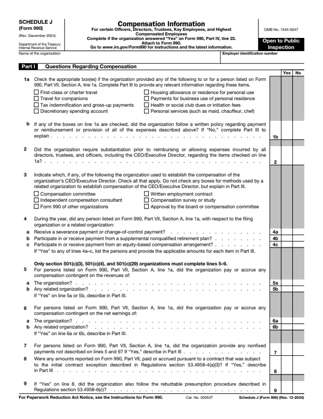 Page 1 of form 990 Sch. J