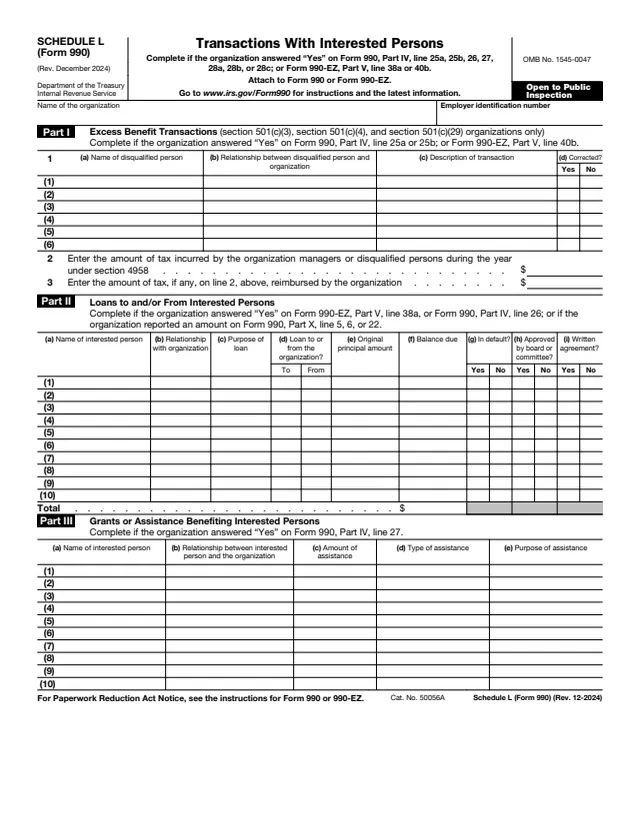 Page 1 of form 990 Sch. L
