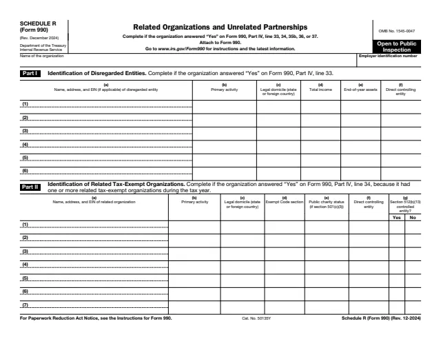 Page 1 of form 990 Sch. R