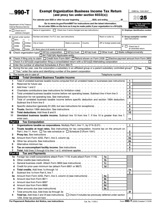 Page 1 of form 990-T