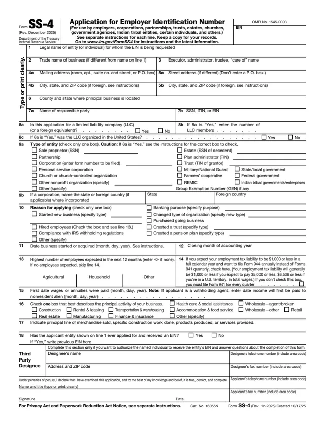 Page 1 of form SS-4