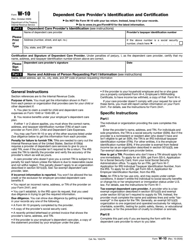 Page 1 of form W-10