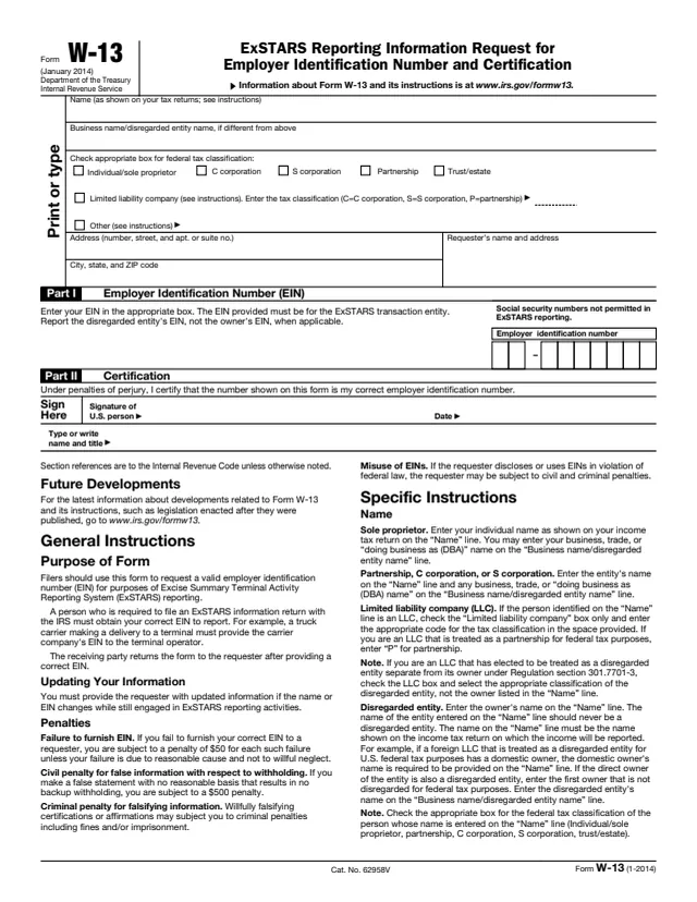 Page 1 of form W-13