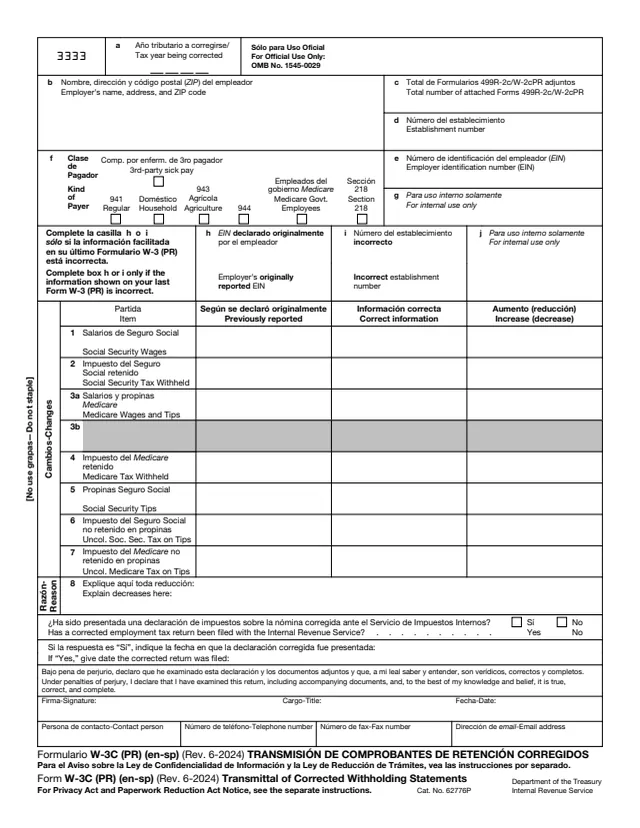 Page 1 of form W-3C