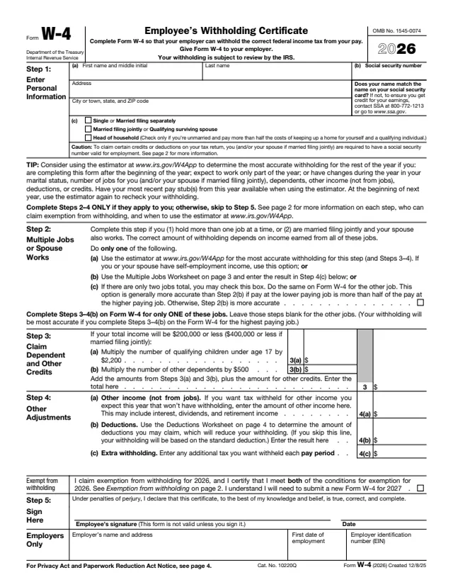 Page 1 of form W-4