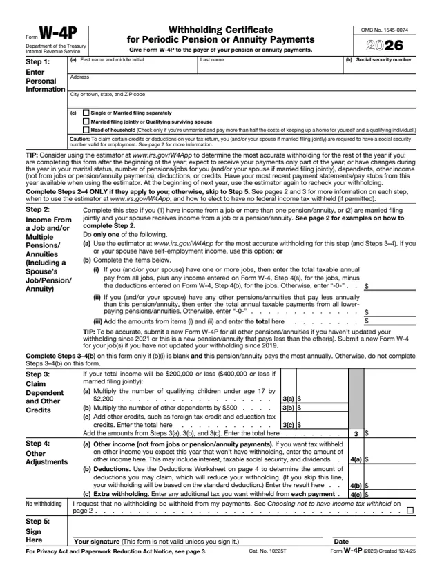 Page 1 of form W-4P