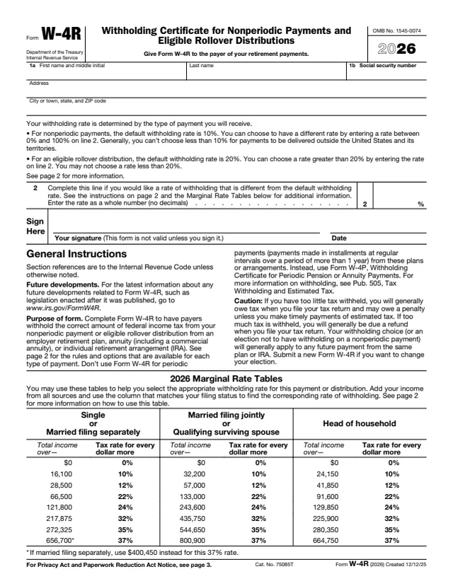 Page 1 of form W-4R