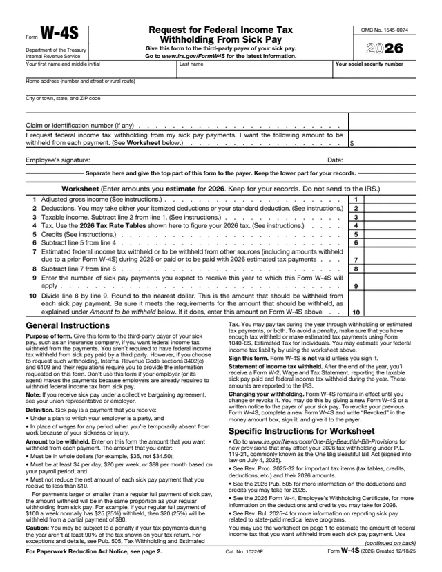 Page 1 of form W-4S