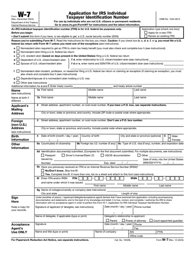 Page 1 of form W-7