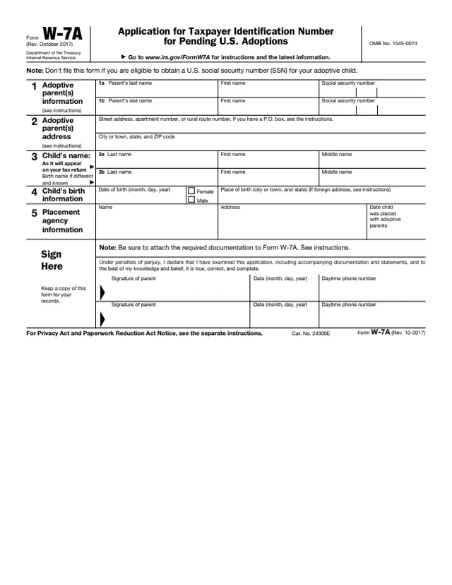 Page 1 of form W-7A