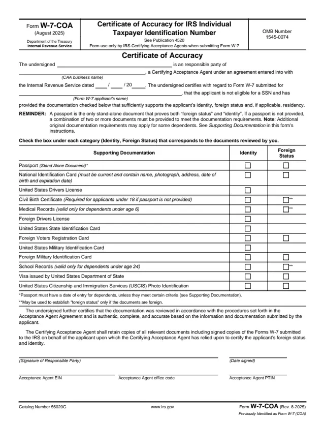 Page 1 of form W-7-COA