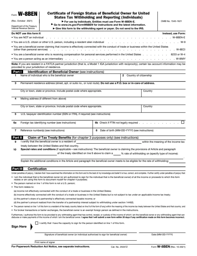 Page 1 of form W-8