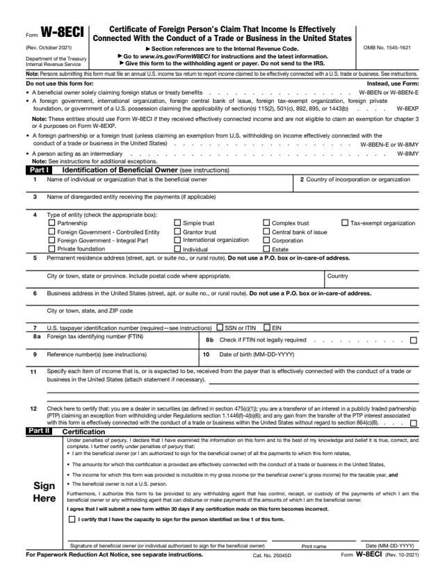 Page 1 of form W-8