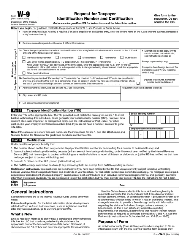Page 1 of form W-9