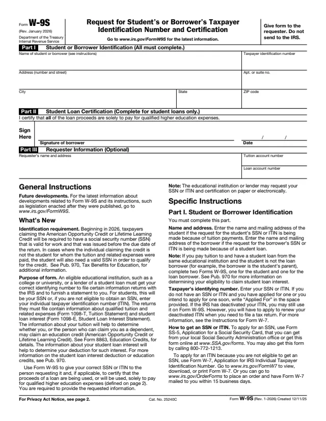 Page 1 of form W-9S