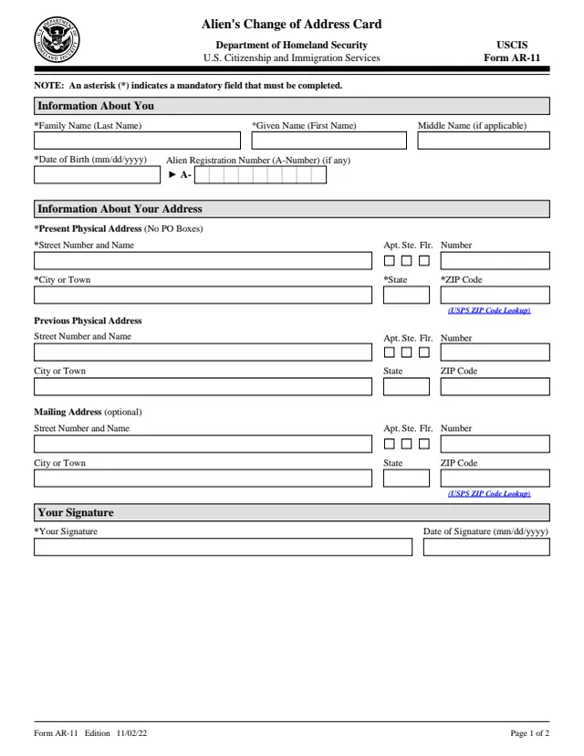 Page 1 of form AR-11