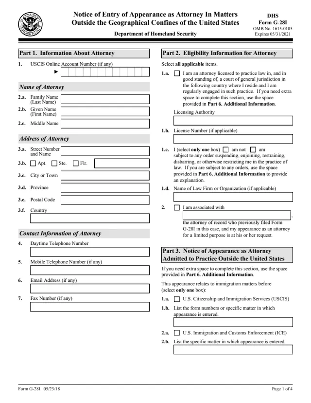 Page 1 of form G-28I