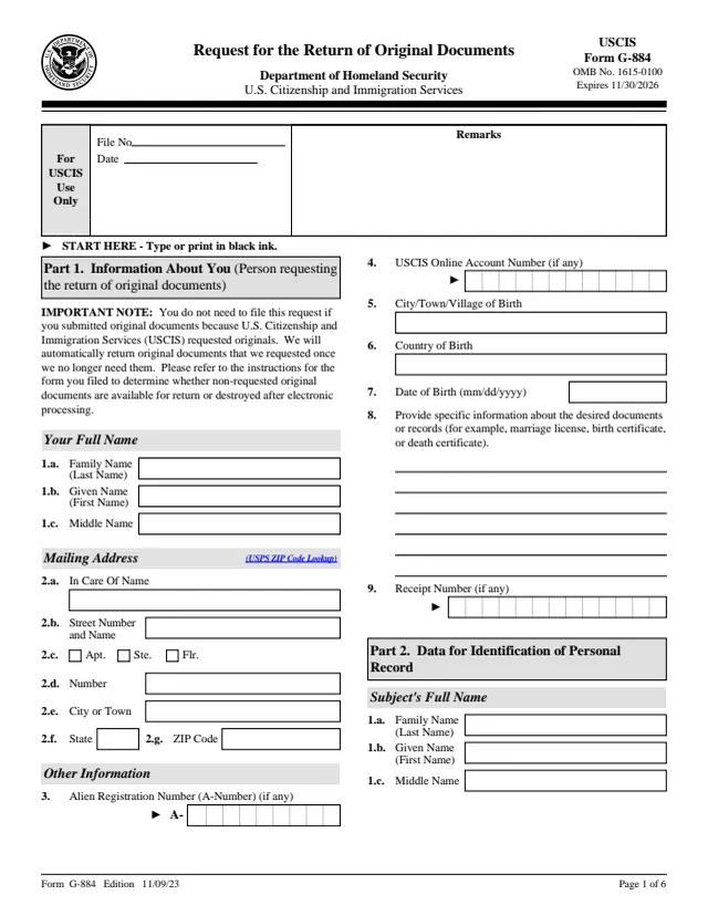 Page 1 of form G-884