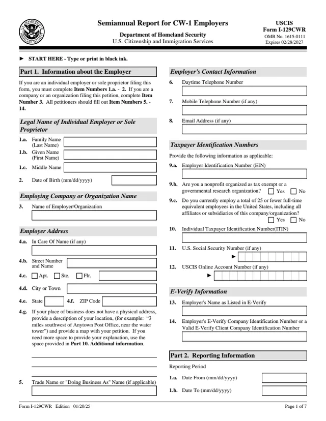Page 1 of form I-129CWR