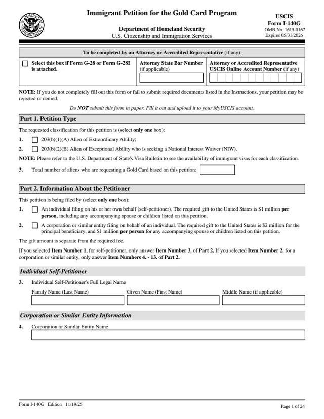 Page 1 of form I-140G