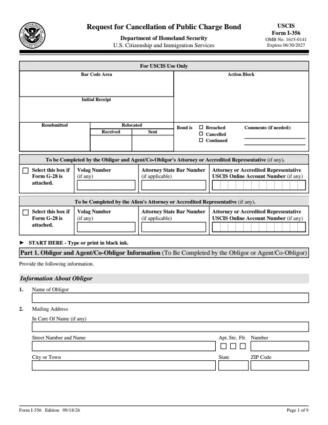 Page 1 of form I-356