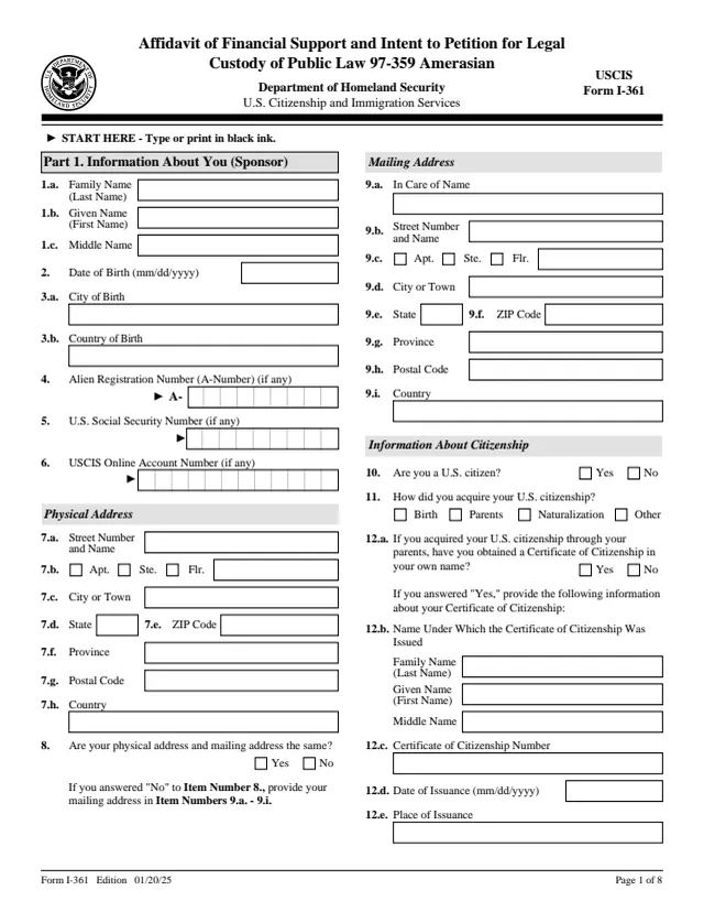 Page 1 of form I-361