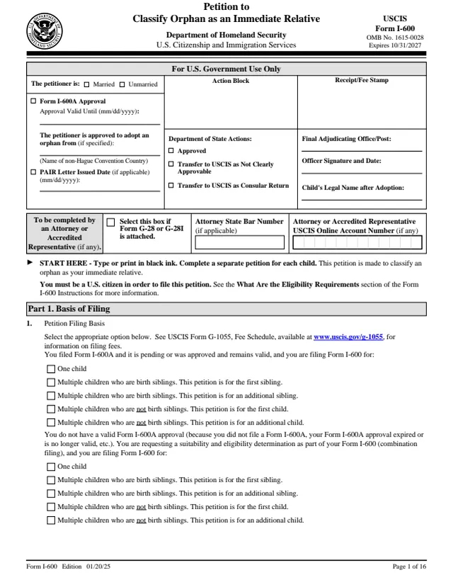 Page 1 of form I-600