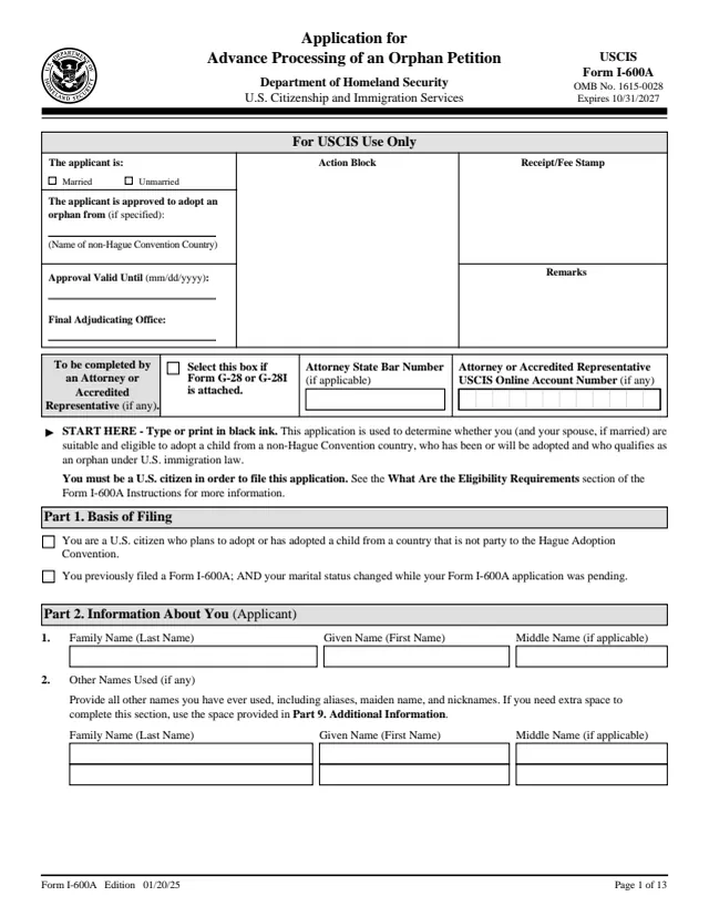 Page 1 of form I-600A