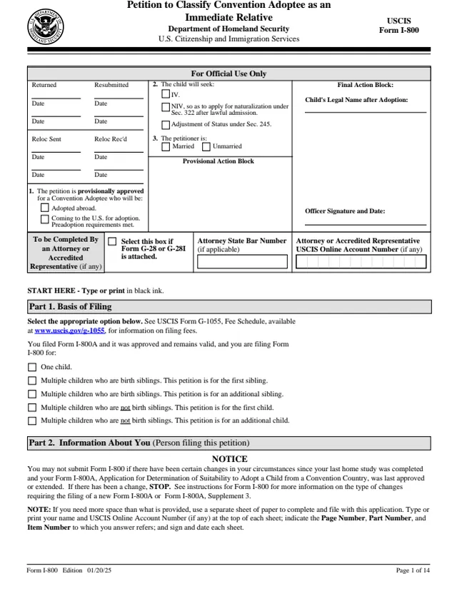 Page 1 of form I-800