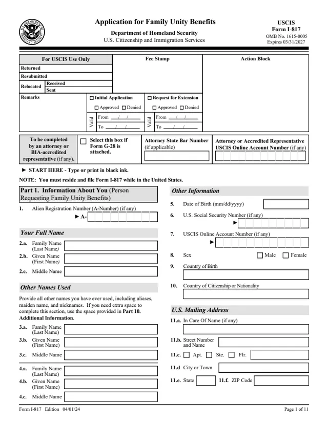 Page 1 of form I-817