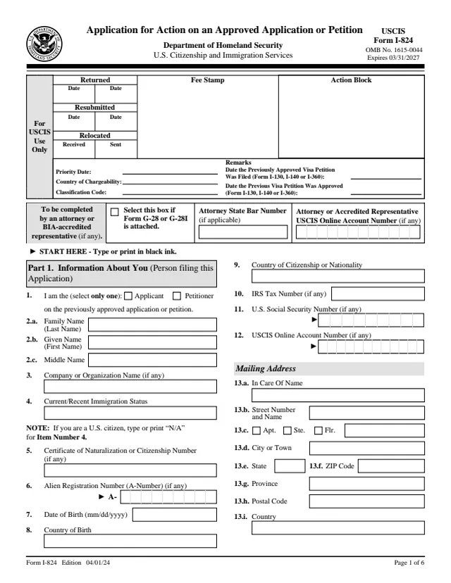 Page 1 of form I-824