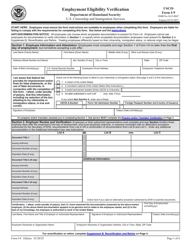 Page 1 of form I-9