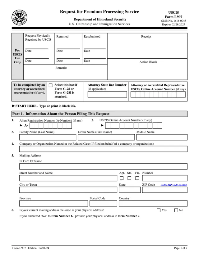 Page 1 of form I-907