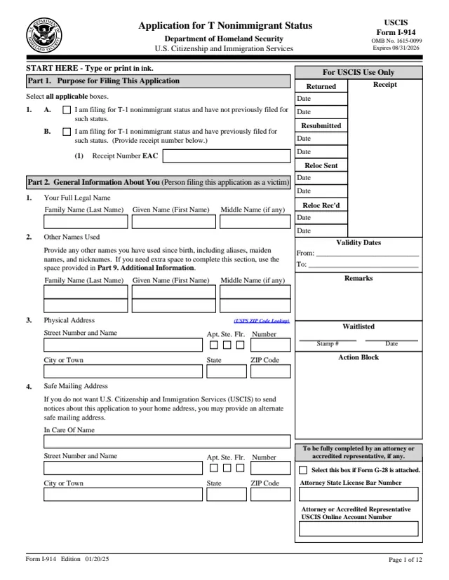 Page 1 of form I-914