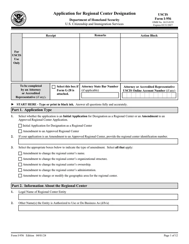 Page 1 of form I-956