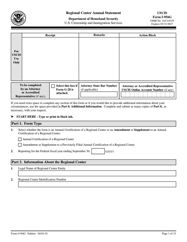 Page 1 of form I-956G