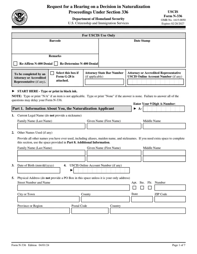 Page 1 of form N-336