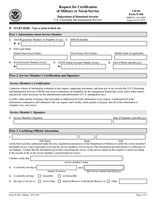 Page 1 of form N-426