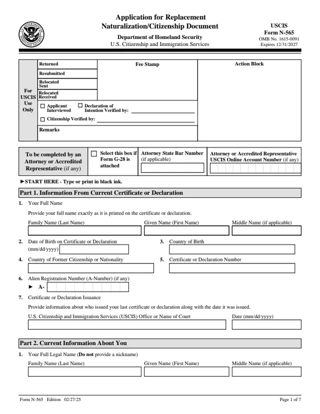 Page 1 of form N-565