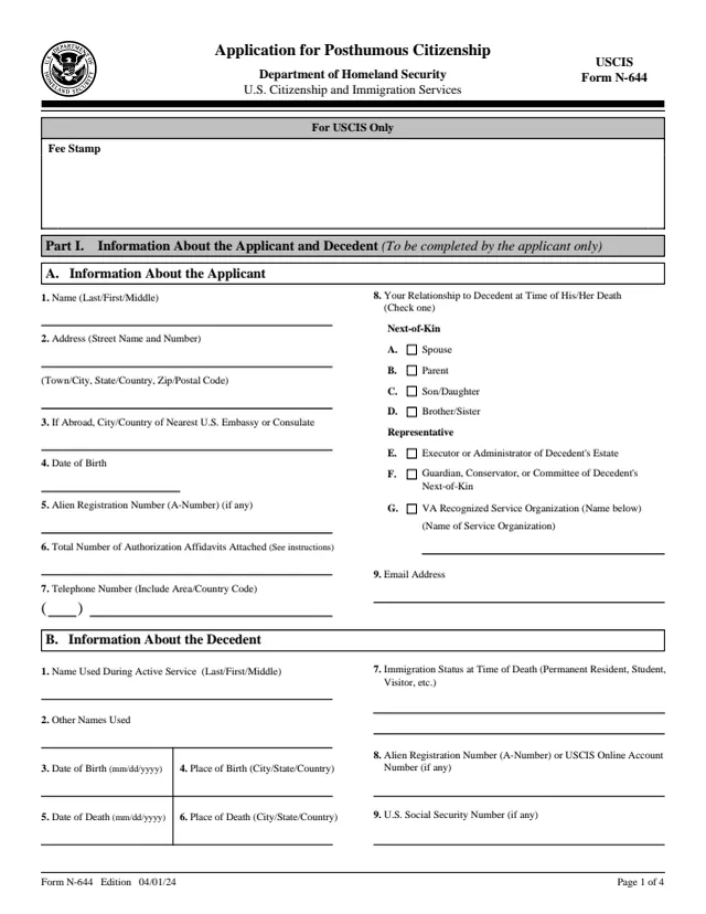Page 1 of form N-644