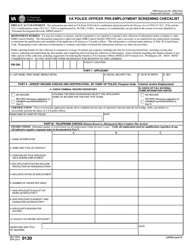 Page 1 of form VA0120