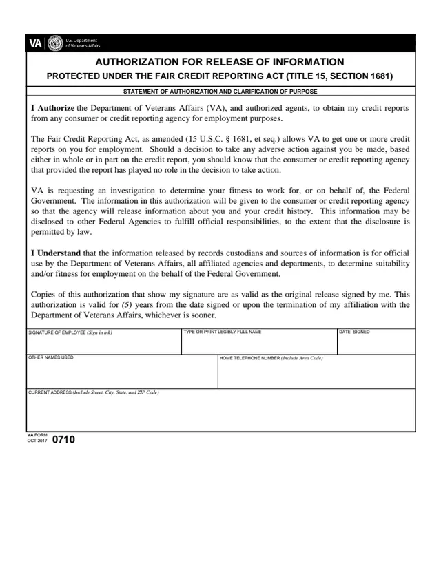 Page 1 of form VA0710