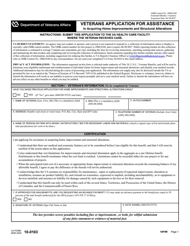 Page 1 of form 10-0103