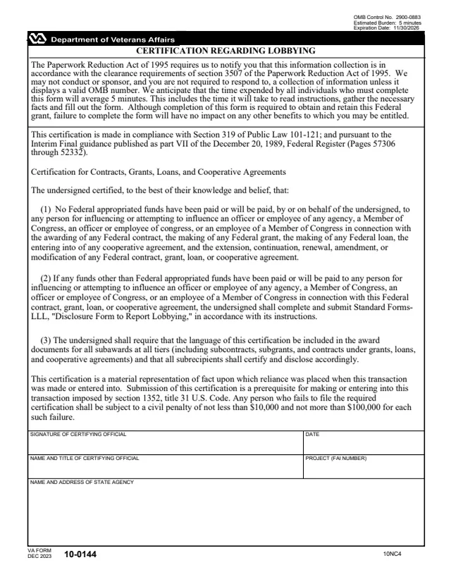 Page 1 of form 10-0144
