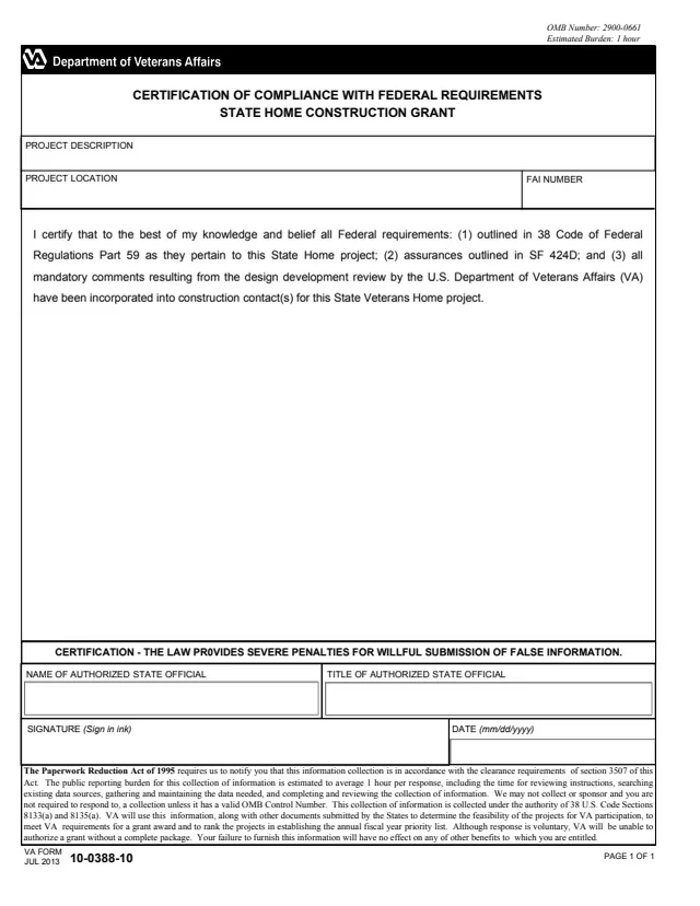 Page 1 of form 10-0388-10