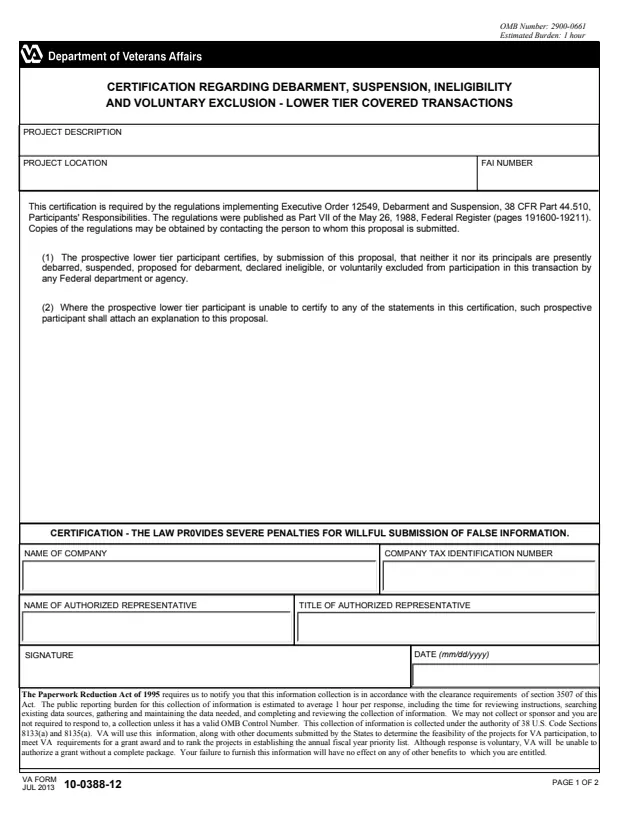 Page 1 of form 10-0388-12