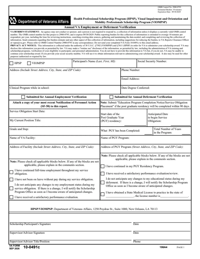 Page 1 of form 10-0491c