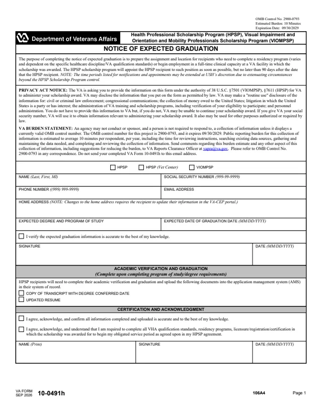 Page 1 of form 10-0491h