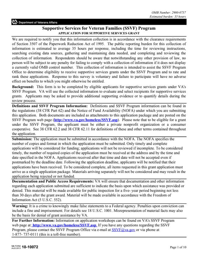 Page 1 of form 10-10072
